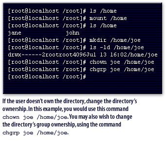 If the user does not own the directory, change the directory's ownership.