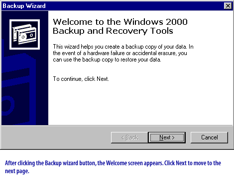 After clicking the backup wizard button