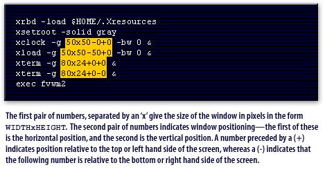 4) The first pair of numbers give window size; the second pair control positioning.