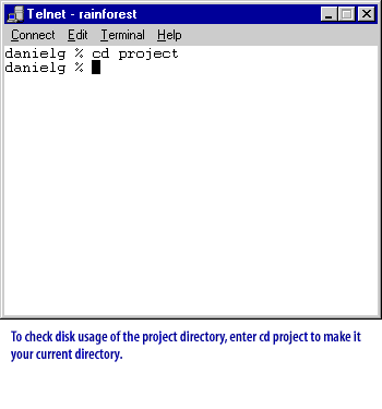 A Telnet session on a terminal interface with the following content: