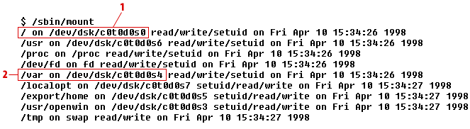 Solaris mount command output